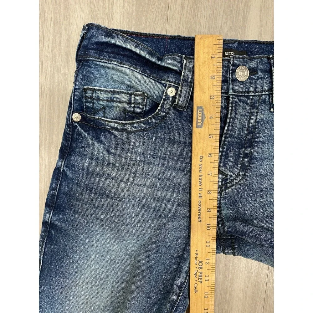 True Religion Ricky‎ Relaxed Straight Jeans 30x33.5 Casual *Leg Split* Dark Wash